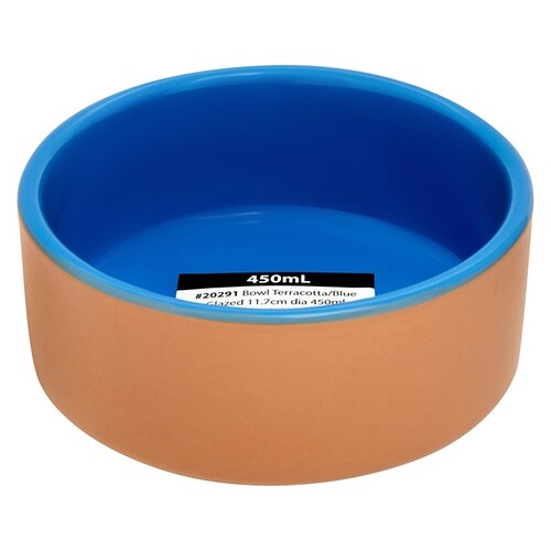 Pet One Terracotta Glazed Bowl Blue 11.7cm 450ml 20291