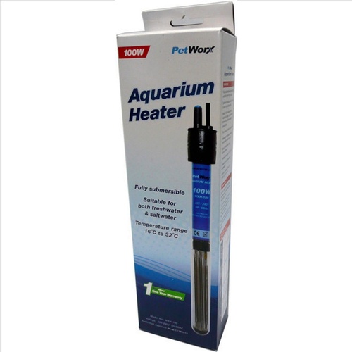 Petworx Aquarium Heater 100W Submersible Glass Approval Code Esv140616